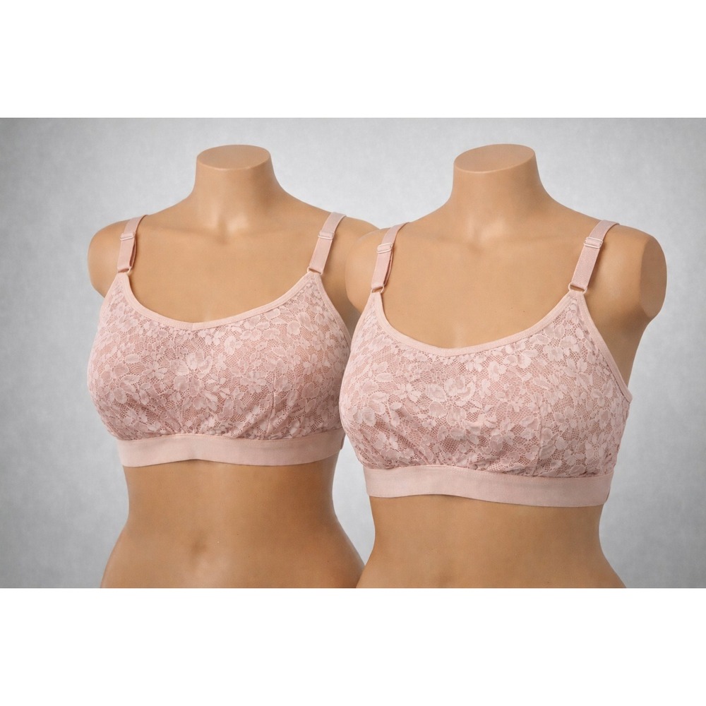 Auden Lace Bralette 2 Pack Women's L Soft Pink Adjustable Straps Wireless‎